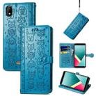 For Wiko Y61 Lovely Cat and Dog Embossing Pattern Horizontal Flip Leather Case , with Holder & Card Slots & Wallet & Cartoon Clasp & Lanyard(Blue) - 1