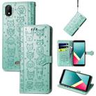 For Wiko Y61 Lovely Cat and Dog Embossing Pattern Horizontal Flip Leather Case , with Holder & Card Slots & Wallet & Cartoon Clasp & Lanyard(Green) - 1