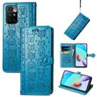 For Xiaomi Redmi 10 Lovely Cat and Dog Embossing Pattern Horizontal Flip Leather Case , with Holder & Card Slots & Wallet & Cartoon Clasp & Lanyard(Blue) - 1