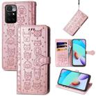 For Xiaomi Redmi 10 Lovely Cat and Dog Embossing Pattern Horizontal Flip Leather Case , with Holder & Card Slots & Wallet & Cartoon Clasp & Lanyard(Rose Gold) - 1