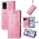 For Oukitel C21 Lovely Cat and Dog Embossing Pattern Horizontal Flip Leather Case , with Holder & Card Slots & Wallet & Cartoon Clasp & Lanyard(Pink) - 1