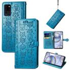 For Oukitel C21 Lovely Cat and Dog Embossing Pattern Horizontal Flip Leather Case , with Holder & Card Slots & Wallet & Cartoon Clasp & Lanyard(Blue) - 1