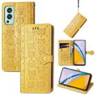 For OnePlus Nord 2 5G Lovely Cat and Dog Embossing Pattern Horizontal Flip Leather Case , with Holder & Card Slots & Wallet & Cartoon Clasp & Lanyard(Yellow) - 1