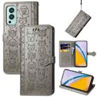 For OnePlus Nord 2 5G Lovely Cat and Dog Embossing Pattern Horizontal Flip Leather Case , with Holder & Card Slots & Wallet & Cartoon Clasp & Lanyard(Grey) - 1