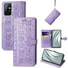 For Infinix Note 8 Lovely Cat and Dog Embossing Pattern Horizontal Flip Leather Case , with Holder & Card Slots & Wallet & Cartoon Clasp & Lanyard(Purple) - 1