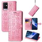 For Infinix Note 10 Lovely Cat and Dog Embossing Pattern Horizontal Flip Leather Case , with Holder & Card Slots & Wallet & Cartoon Clasp & Lanyard(Pink) - 1