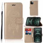 For iPhone 13 Pro Wind Chime Owl Embossing Pattern Horizontal Flip Leather Case with Holder & Card Slots & Wallet (Gold) - 1