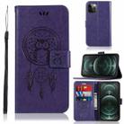 For iPhone 13 Pro Wind Chime Owl Embossing Pattern Horizontal Flip Leather Case with Holder & Card Slots & Wallet (Purple) - 1