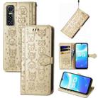 For Vivo S7e 5G Lovely Cat and Dog Embossing Pattern Horizontal Flip Leather Case , with Holder & Card Slots & Wallet & Cartoon Clasp & Lanyard(Gold) - 1