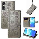 For Vivo S7e 5G Lovely Cat and Dog Embossing Pattern Horizontal Flip Leather Case , with Holder & Card Slots & Wallet & Cartoon Clasp & Lanyard(Grey) - 1
