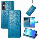 For Vivo S7e 5G Lovely Cat and Dog Embossing Pattern Horizontal Flip Leather Case , with Holder & Card Slots & Wallet & Cartoon Clasp & Lanyard(Blue) - 1