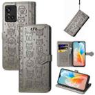 For Vivo S10 Lovely Cat and Dog Embossing Pattern Horizontal Flip Leather Case , with Holder & Card Slots & Wallet & Cartoon Clasp & Lanyard(Grey) - 1