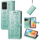 For Vivo S10 Lovely Cat and Dog Embossing Pattern Horizontal Flip Leather Case , with Holder & Card Slots & Wallet & Cartoon Clasp & Lanyard(Green) - 1