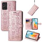 For Vivo S10 Lovely Cat and Dog Embossing Pattern Horizontal Flip Leather Case , with Holder & Card Slots & Wallet & Cartoon Clasp & Lanyard(Rose Gold) - 1