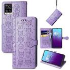 For V20 2021 Lovely Cat and Dog Embossing Pattern Horizontal Flip Leather Case , with Holder & Card Slots & Wallet & Cartoon Clasp & Lanyard(Purple) - 1