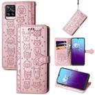 For V20 2021 Lovely Cat and Dog Embossing Pattern Horizontal Flip Leather Case , with Holder & Card Slots & Wallet & Cartoon Clasp & Lanyard(Rose Gold) - 1