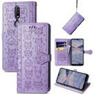 For Nokia 2.4 Lovely Cat and Dog Embossing Pattern Horizontal Flip Leather Case , with Holder & Card Slots & Wallet & Cartoon Clasp & Lanyard(Purple) - 1