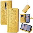 For Nokia 2.4 Lovely Cat and Dog Embossing Pattern Horizontal Flip Leather Case , with Holder & Card Slots & Wallet & Cartoon Clasp & Lanyard(Yellow) - 1