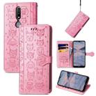 For Nokia 2.4 Lovely Cat and Dog Embossing Pattern Horizontal Flip Leather Case , with Holder & Card Slots & Wallet & Cartoon Clasp & Lanyard(Pink) - 1