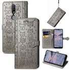 For Nokia 2.4 Lovely Cat and Dog Embossing Pattern Horizontal Flip Leather Case , with Holder & Card Slots & Wallet & Cartoon Clasp & Lanyard(Grey) - 1