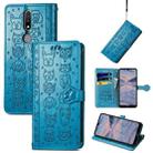 For Nokia 2.4 Lovely Cat and Dog Embossing Pattern Horizontal Flip Leather Case , with Holder & Card Slots & Wallet & Cartoon Clasp & Lanyard(Blue) - 1