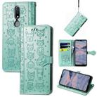 For Nokia 2.4 Lovely Cat and Dog Embossing Pattern Horizontal Flip Leather Case , with Holder & Card Slots & Wallet & Cartoon Clasp & Lanyard(Green) - 1