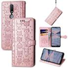 For Nokia 2.4 Lovely Cat and Dog Embossing Pattern Horizontal Flip Leather Case , with Holder & Card Slots & Wallet & Cartoon Clasp & Lanyard(Rose Gold) - 1