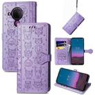 For Nokia 5.4 Lovely Cat and Dog Embossing Pattern Horizontal Flip Leather Case , with Holder & Card Slots & Wallet & Cartoon Clasp & Lanyard(Purple) - 1