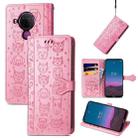 For Nokia 5.4 Lovely Cat and Dog Embossing Pattern Horizontal Flip Leather Case , with Holder & Card Slots & Wallet & Cartoon Clasp & Lanyard(Pink) - 1