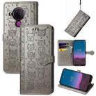 For Nokia 5.4 Lovely Cat and Dog Embossing Pattern Horizontal Flip Leather Case , with Holder & Card Slots & Wallet & Cartoon Clasp & Lanyard(Grey) - 1