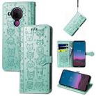 For Nokia 5.4 Lovely Cat and Dog Embossing Pattern Horizontal Flip Leather Case , with Holder & Card Slots & Wallet & Cartoon Clasp & Lanyard(Green) - 1