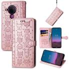 For Nokia 5.4 Lovely Cat and Dog Embossing Pattern Horizontal Flip Leather Case , with Holder & Card Slots & Wallet & Cartoon Clasp & Lanyard(Rose Gold) - 1