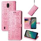 For Nokia C01 Plus Lovely Cat and Dog Embossing Pattern Horizontal Flip Leather Case , with Holder & Card Slots & Wallet & Cartoon Clasp & Lanyard(Pink) - 1