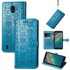 For Nokia C01 Plus Lovely Cat and Dog Embossing Pattern Horizontal Flip Leather Case , with Holder & Card Slots & Wallet & Cartoon Clasp & Lanyard(Blue) - 1