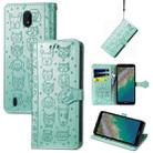 For Nokia C01 Plus Lovely Cat and Dog Embossing Pattern Horizontal Flip Leather Case , with Holder & Card Slots & Wallet & Cartoon Clasp & Lanyard(Green) - 1