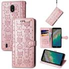 For Nokia C01 Plus Lovely Cat and Dog Embossing Pattern Horizontal Flip Leather Case , with Holder & Card Slots & Wallet & Cartoon Clasp & Lanyard(Rose Gold) - 1