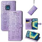 For Nokia XR20 Lovely Cat and Dog Embossing Pattern Horizontal Flip Leather Case , with Holder & Card Slots & Wallet & Cartoon Clasp & Lanyard(Purple) - 1