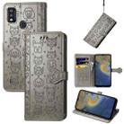 For ZTE A51 Lovely Cat and Dog Embossing Pattern Horizontal Flip Leather Case , with Holder & Card Slots & Wallet & Cartoon Clasp & Lanyard(Grey) - 1