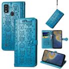 For ZTE A51 Lovely Cat and Dog Embossing Pattern Horizontal Flip Leather Case , with Holder & Card Slots & Wallet & Cartoon Clasp & Lanyard(Blue) - 1