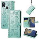 For ZTE A51 Lovely Cat and Dog Embossing Pattern Horizontal Flip Leather Case , with Holder & Card Slots & Wallet & Cartoon Clasp & Lanyard(Green) - 1