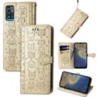 For ZTE A71 Lovely Cat and Dog Embossing Pattern Horizontal Flip Leather Case , with Holder & Card Slots & Wallet & Cartoon Clasp & Lanyard(Gold) - 1