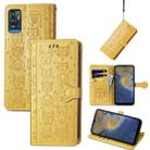 For ZTE A71 Lovely Cat and Dog Embossing Pattern Horizontal Flip Leather Case , with Holder & Card Slots & Wallet & Cartoon Clasp & Lanyard(Yellow) - 1