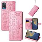 For ZTE A71 Lovely Cat and Dog Embossing Pattern Horizontal Flip Leather Case , with Holder & Card Slots & Wallet & Cartoon Clasp & Lanyard(Pink) - 1