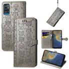 For ZTE A71 Lovely Cat and Dog Embossing Pattern Horizontal Flip Leather Case , with Holder & Card Slots & Wallet & Cartoon Clasp & Lanyard(Grey) - 1