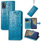 For ZTE A71 Lovely Cat and Dog Embossing Pattern Horizontal Flip Leather Case , with Holder & Card Slots & Wallet & Cartoon Clasp & Lanyard(Blue) - 1