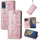 For ZTE A71 Lovely Cat and Dog Embossing Pattern Horizontal Flip Leather Case , with Holder & Card Slots & Wallet & Cartoon Clasp & Lanyard(Rose Gold) - 1