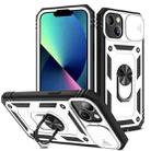 For iPhone 13 mini Sliding Camera Cover Design TPU + PC Protective Case with 360 Degree Rotating Holder & Card Slot (White+Black) - 1