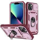 For iPhone 13 mini Sliding Camera Cover Design TPU + PC Protective Case with 360 Degree Rotating Holder & Card Slot (Pink+Dark Red) - 1