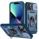 For iPhone 13 mini Sliding Camera Cover Design TPU + PC Protective Case with 360 Degree Rotating Holder & Card Slot (Blue+Blue) - 1