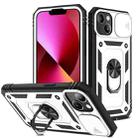 For iPhone 13 Sliding Camera Cover Design TPU + PC Protective Case with 360 Degree Rotating Holder & Card Slot(White+Black) - 1